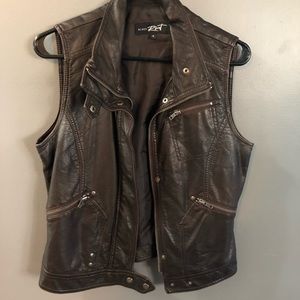Brown leather vest
